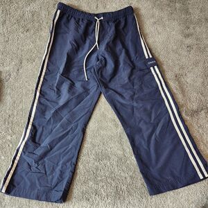 Bum Equipment Track Pants Vintage Womens Size Large Blue Nylon Draw String Close